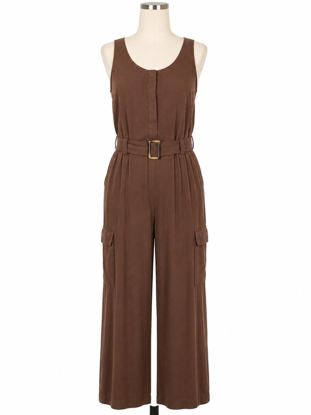 Abercrombie & Fitch Brown Sleeveless Cargo Jumpsuit with Belt Large Tall